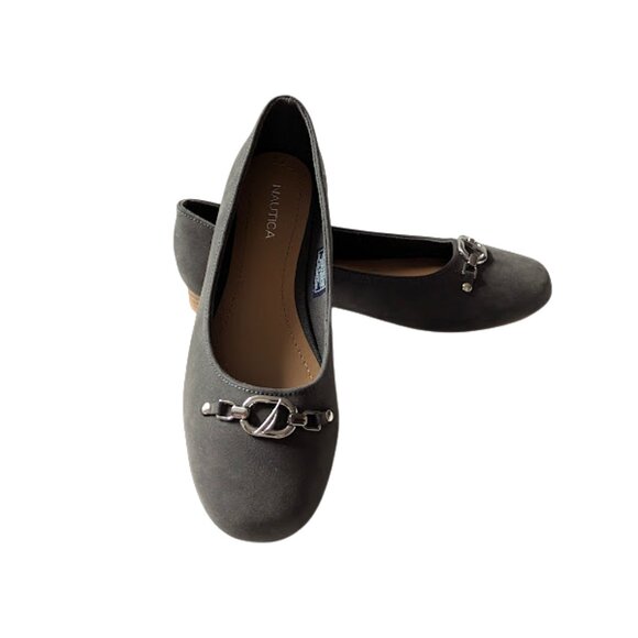 Nautical Buckle Bit Womens Gray Vegan Suede Fabric Slip-on Flats NWOB Size 7.5 - Picture 6 of 8